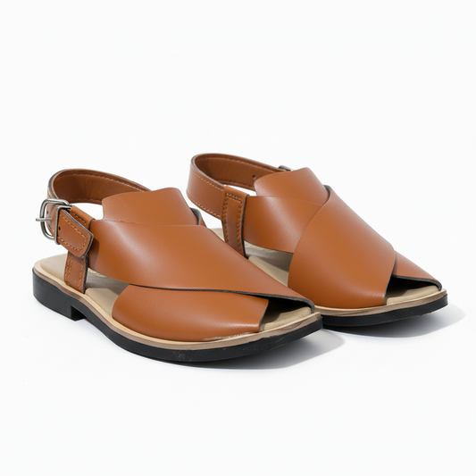 Kids Camel Brown Peshawari Chappal - Soft Sole Traditional Sandals