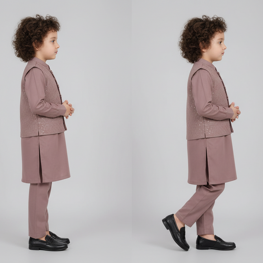 Boys 3-Piece Waistcoat Kurta Shalwar - Premium Traditional Outfit 1-4Y