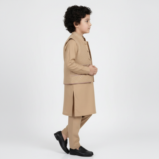 Boys 3-Piece Waistcoat Kurta Shalwar - Premium Traditional Outfit 1-4Y
