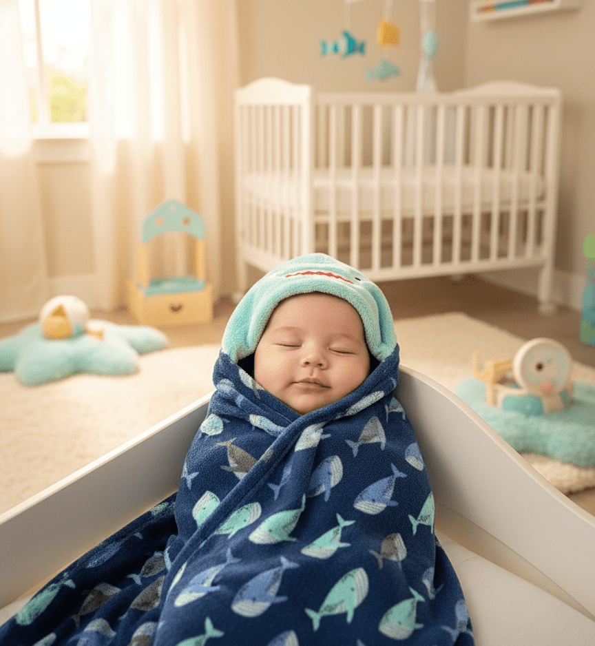 Baby Bath Towel Cotton Hooded Shark Design - Comfort Cubz