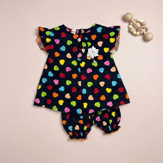 Baby Girl Black Frock with Heart Design - Elegant Dress 0 - 9M - Comfort Cubz