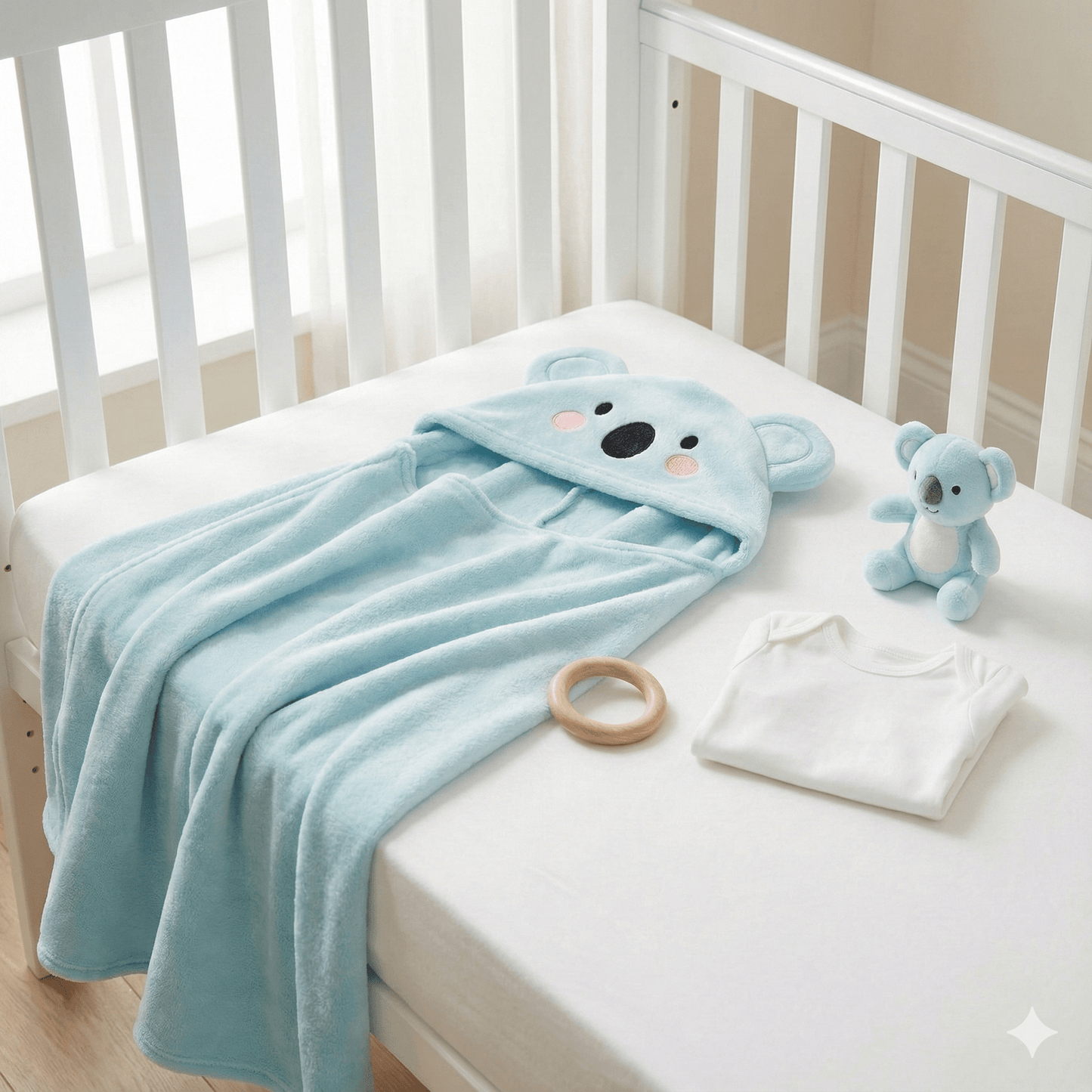 Baby Hooded Shawl Soft Bunny Design Light Blue - Comfort Cubz