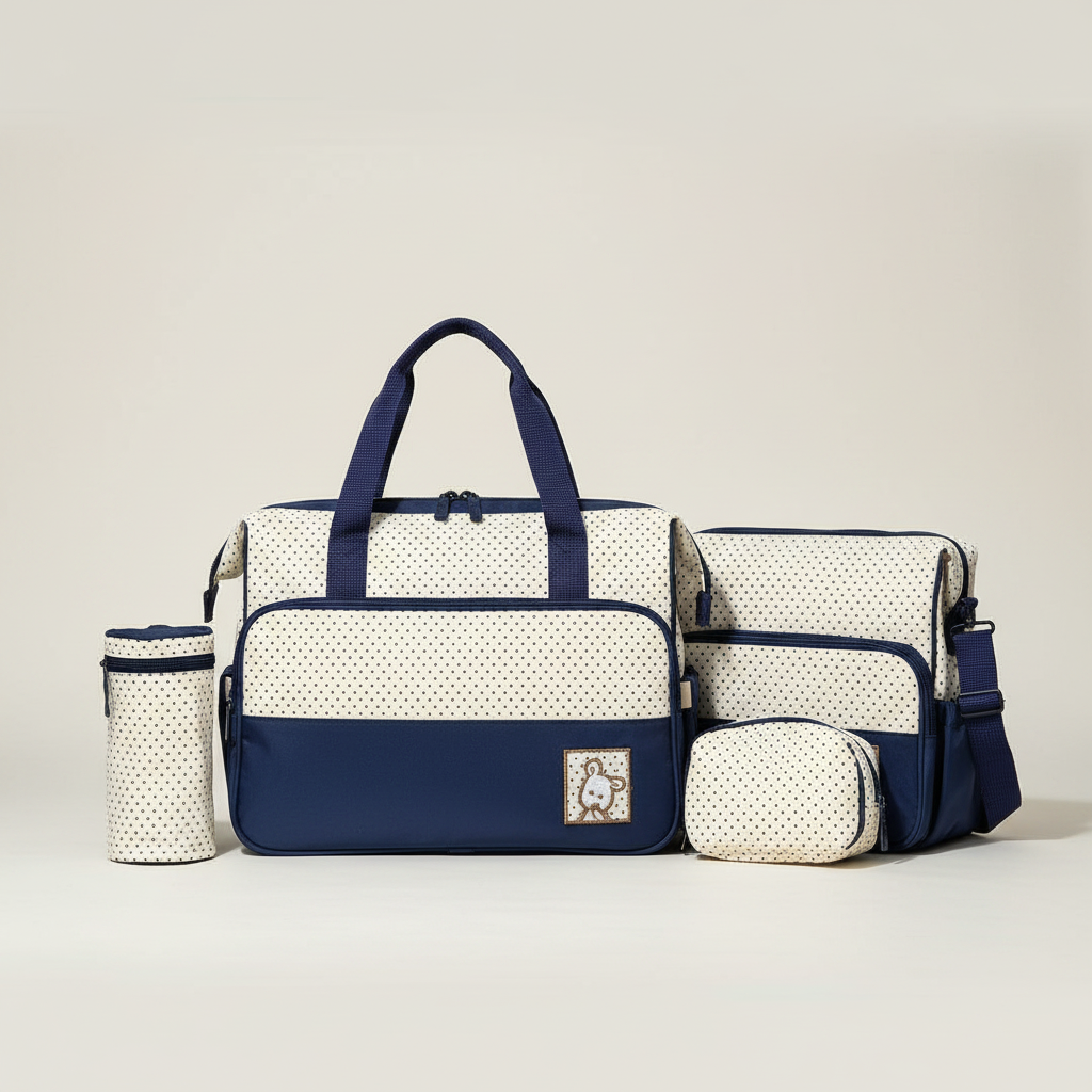 Premium baby diaper bag with changing mat bottle pouch and wet bag