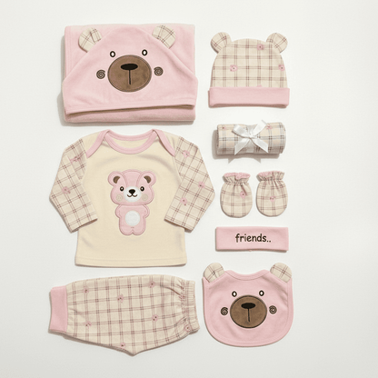 10 Piece Adorable Bear Face Baby Set - Complete Newborn Bundle - Comfort Cubz