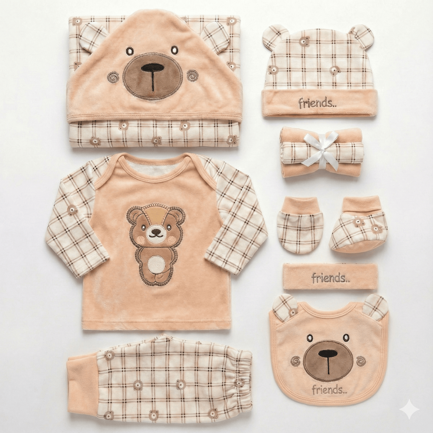 10 Piece Adorable Bear Face Baby Set - Complete Newborn Bundle - Comfort Cubz