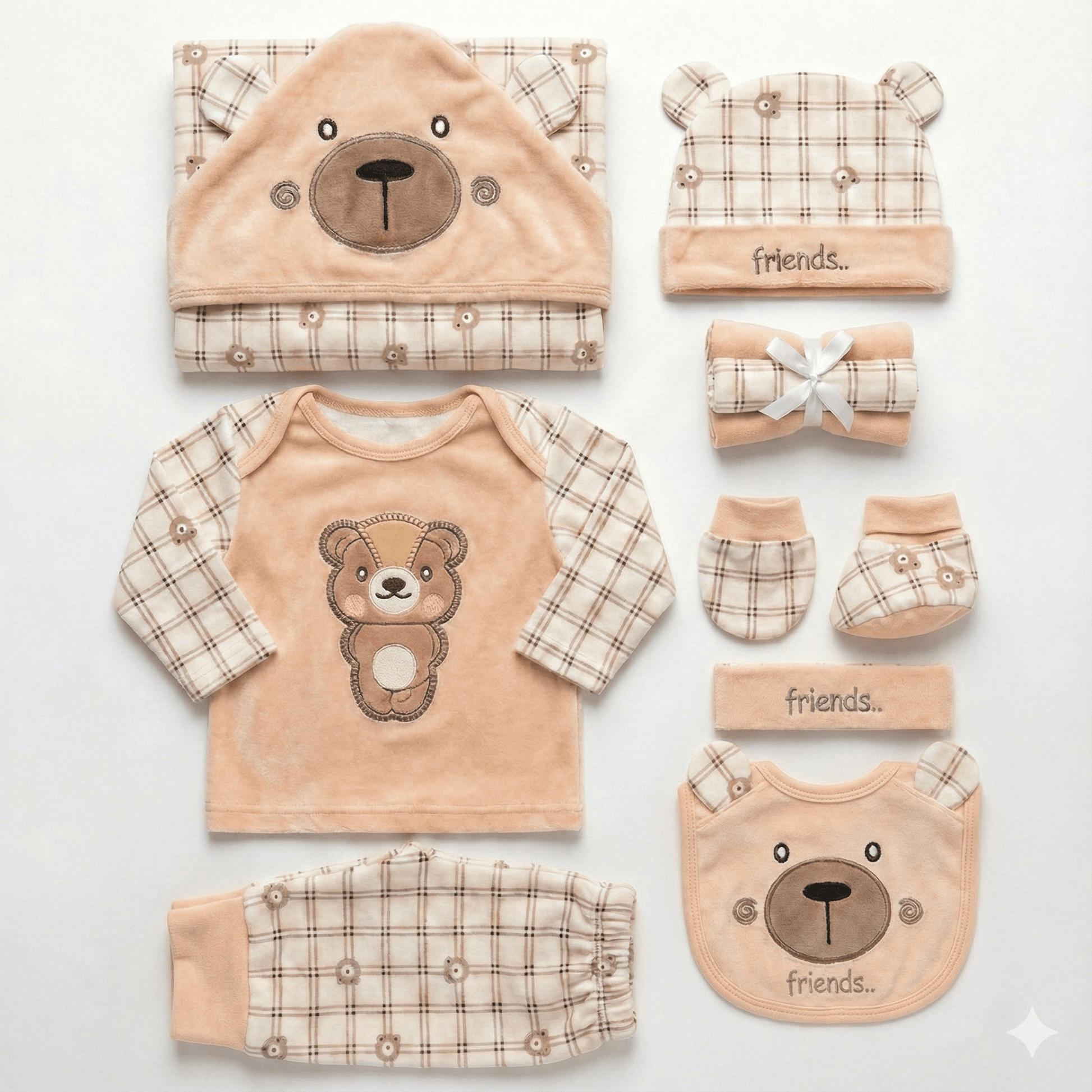 10 Piece Adorable Bear Face Baby Set - Complete Newborn Bundle - Comfort Cubz