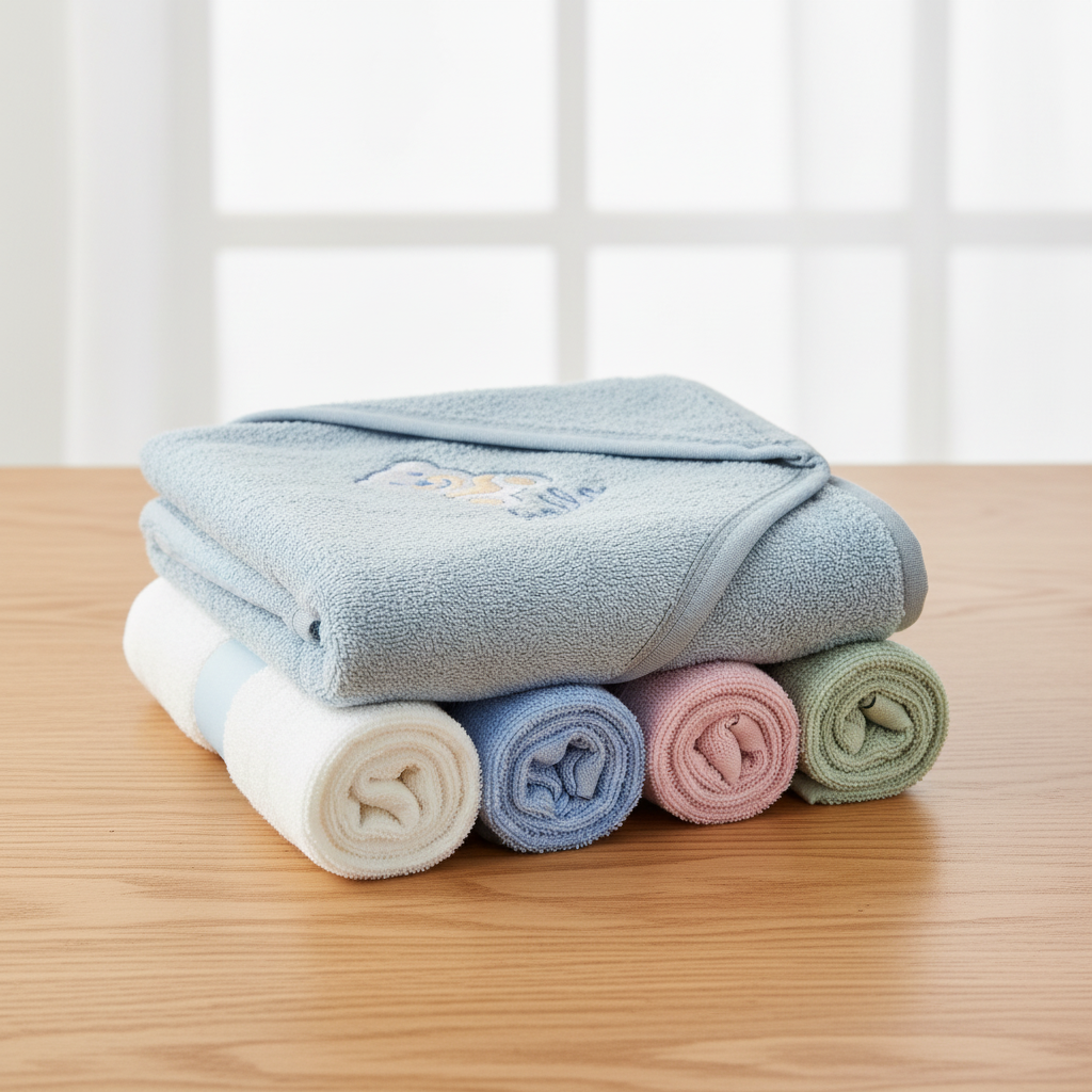 Baby Hooded Towel Set with 4 Face Towels - Soft Cotton Bath Time Bundle for Newborns & Infants