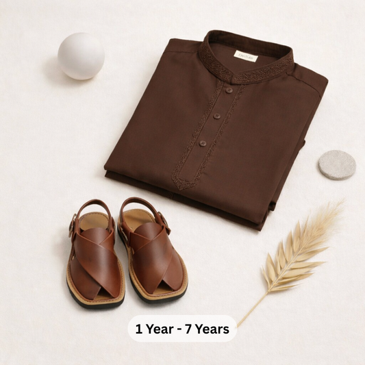 Eid Bundle - Brown Kurta Shalwar with Peshawari Chappal