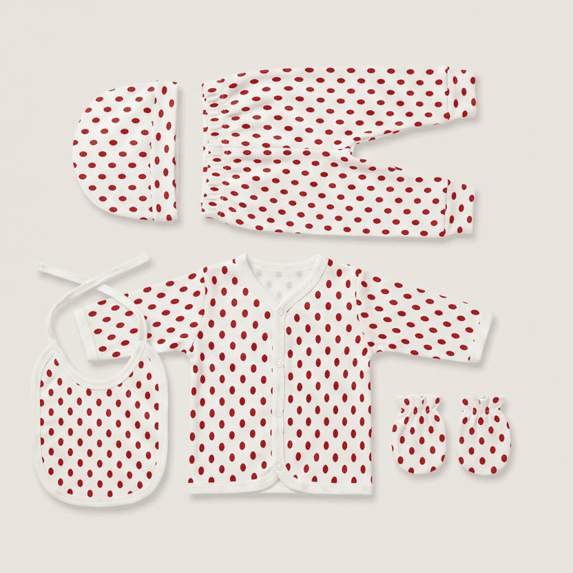 5 - Piece Newborn First Wear Set - Soft Cotton Dotted Design 0 - 3M - Comfort Cubz