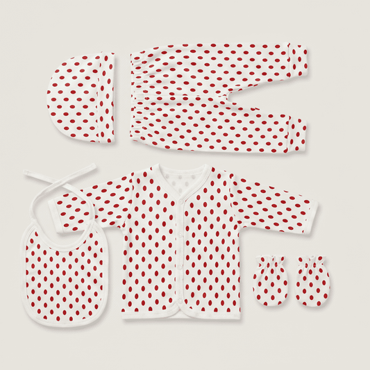 5 - Piece Newborn First Wear Set - Soft Cotton Dotted Design 0 - 3M - Comfort Cubz