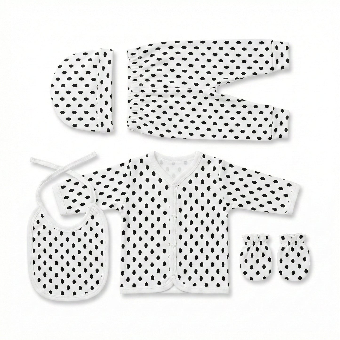 5 - Piece Newborn First Wear Set - Soft Cotton Dotted Design 0 - 3M - Comfort Cubz