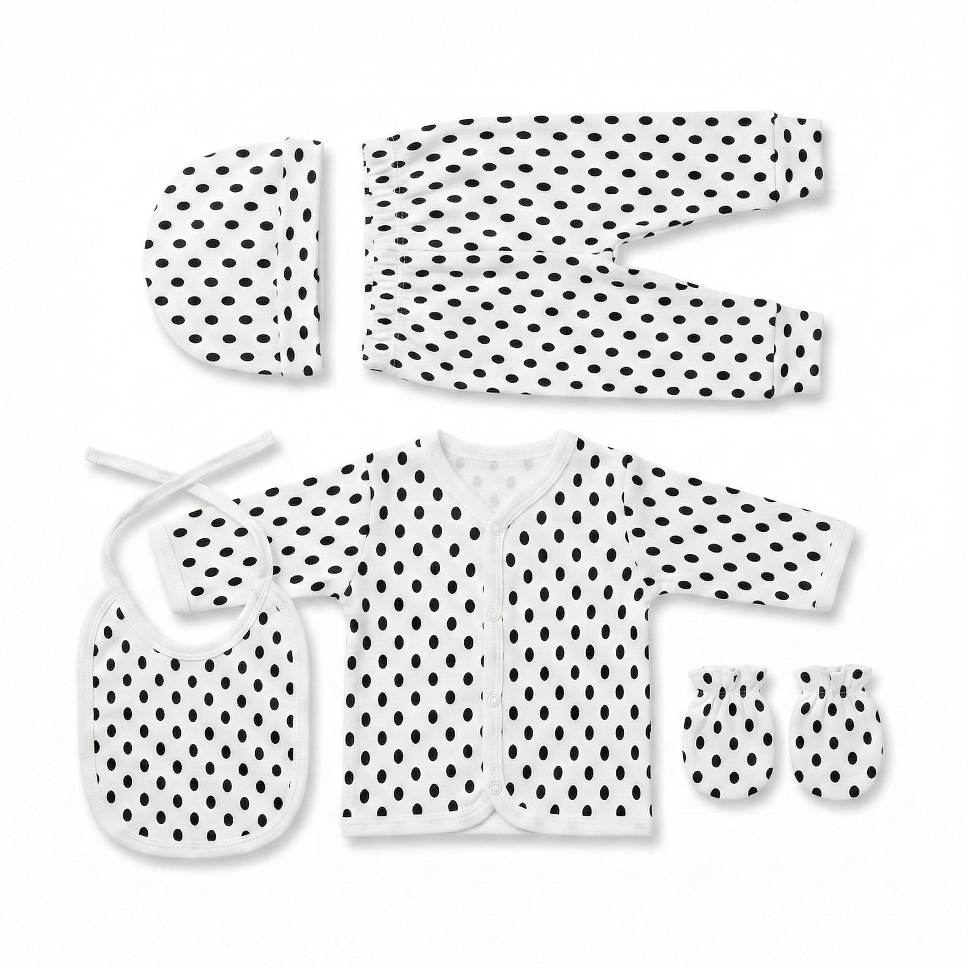 5 - Piece Newborn First Wear Set - Soft Cotton Dotted Design 0 - 3M - Comfort Cubz