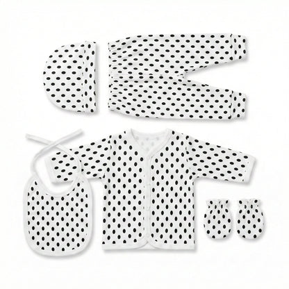 5 - Piece Newborn First Wear Set - Soft Cotton Dotted Design 0 - 3M - Comfort Cubz