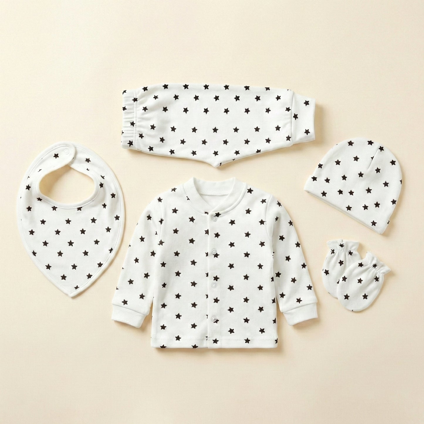 5 - Piece Newborn First Wear Set - Soft Cotton Star Design 0 - 3M - Comfort Cubz