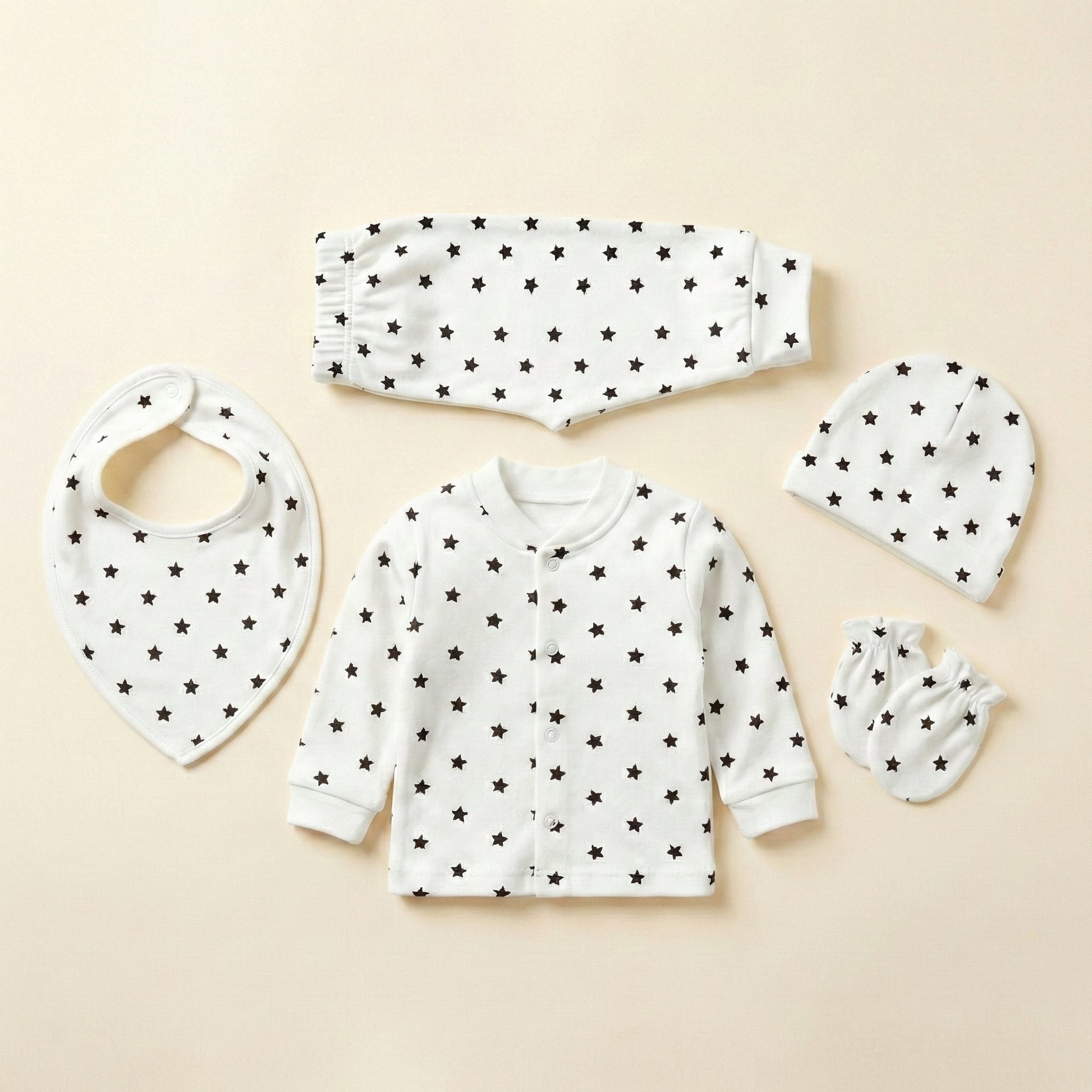 5 - Piece Newborn First Wear Set - Soft Cotton Star Design 0 - 3M - Comfort Cubz
