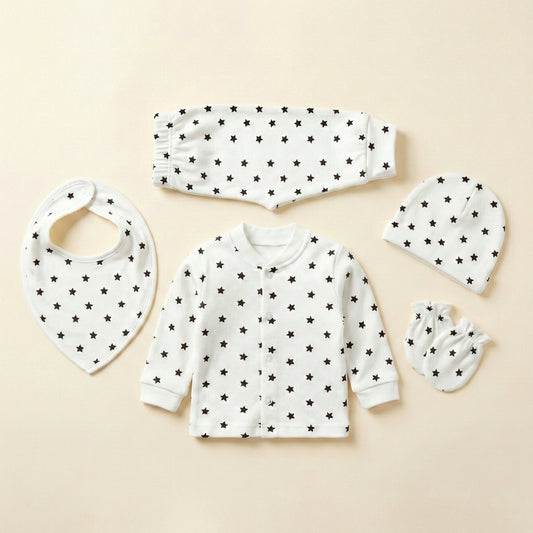 5 - Piece Newborn First Wear Set - Soft Cotton Star Design 0 - 3M - Comfort Cubz
