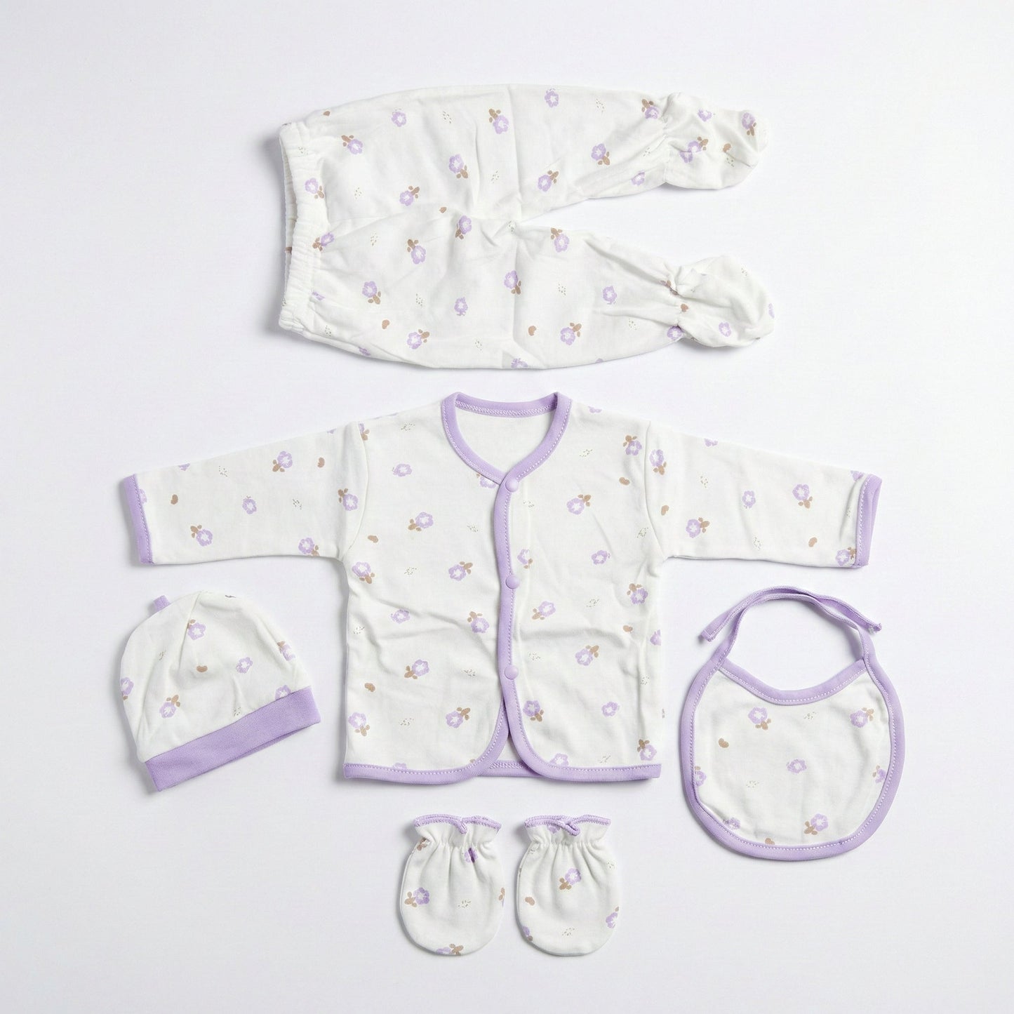 5 - Piece Newborn Soft Cotton Set - Complete Starter Outfit 0 - 3M - Comfort Cubz