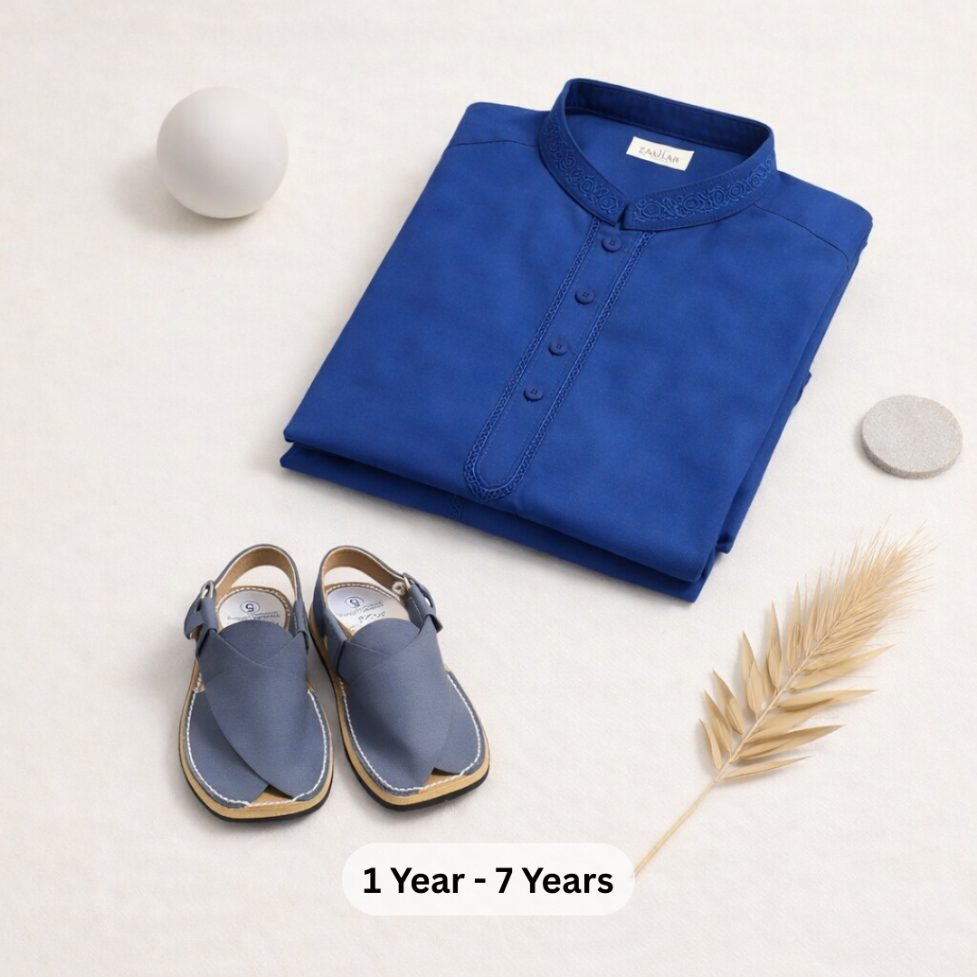 Eid Bundle - Blue Kurta Shalwar with Peshawari Chappal