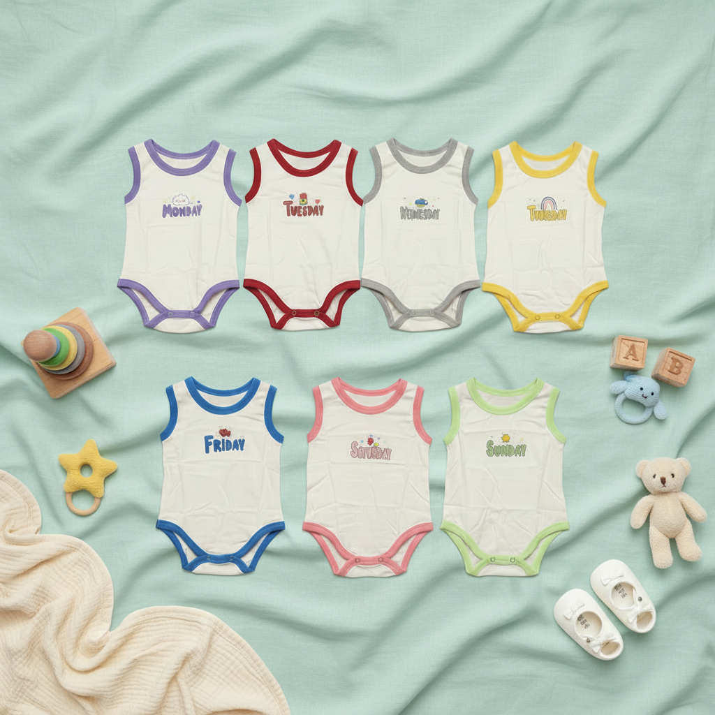 Baby Sleeveless Bodysuit - Soft Cotton Pack of 7 for Newborns & Infants 0-24 Months