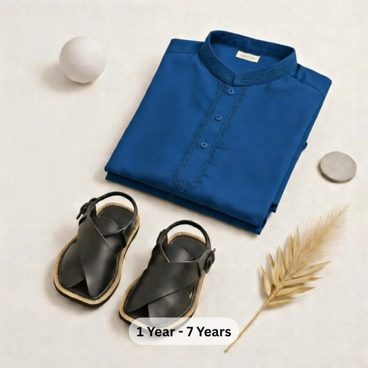 Eid Bundle - Royal Blue Kurta Shalwar & Sandal Bundle