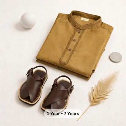 Eid Bundle - Mustard Kurta Shalwar with Peshawari Chappal