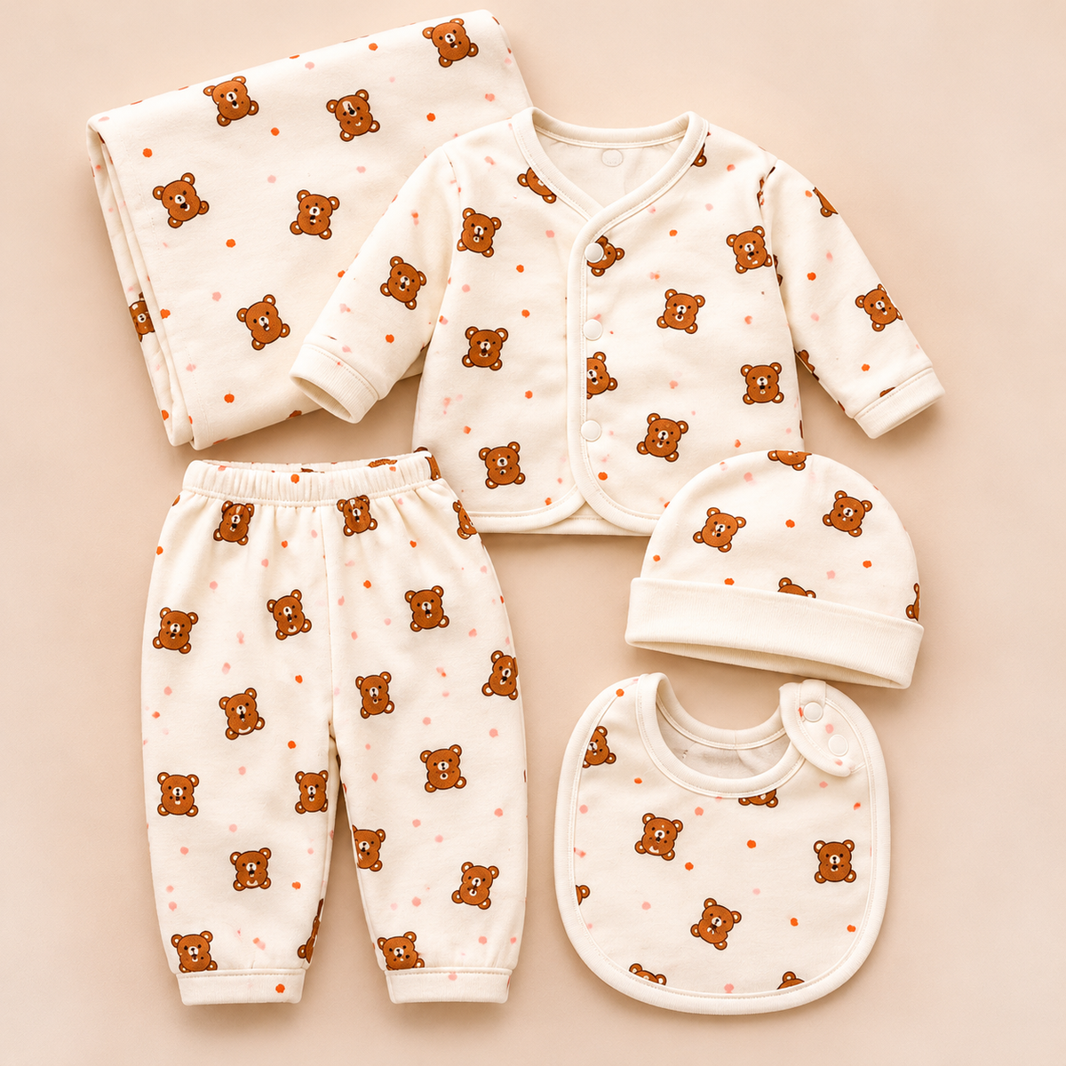 Baby Ivory Teddy Bear & Star Print Starter Set
