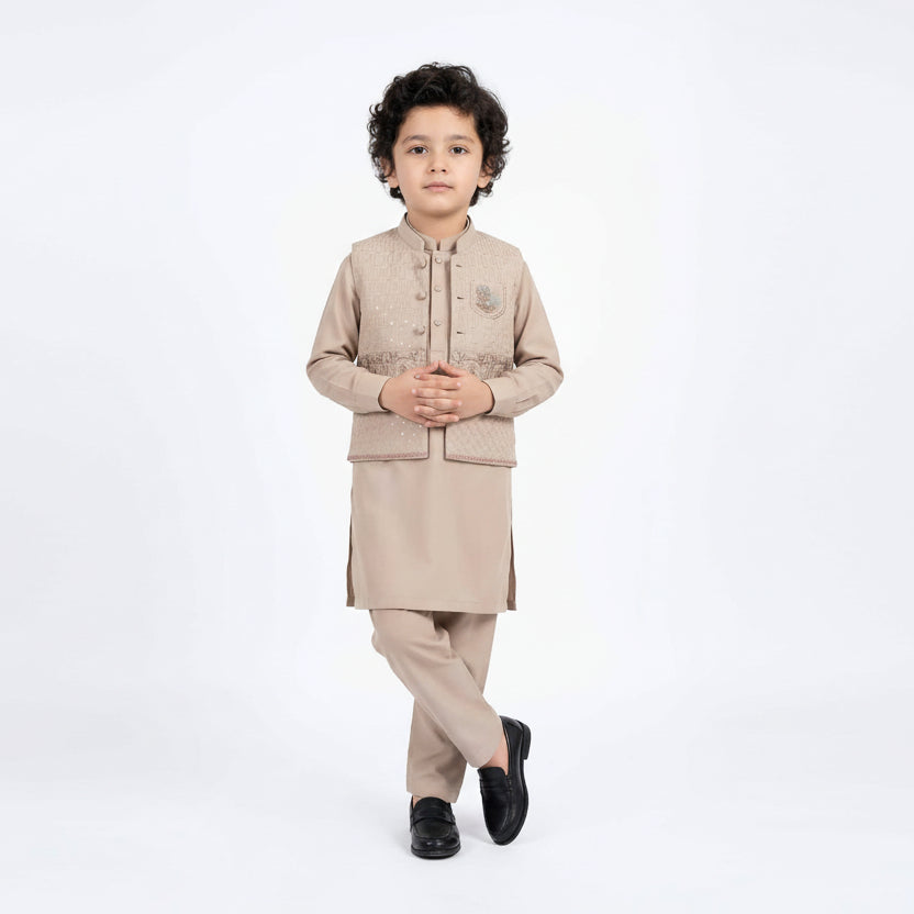 Boys 3-Piece Waistcoat Kurta Shalwar - Premium Traditional Outfit 1-4Y