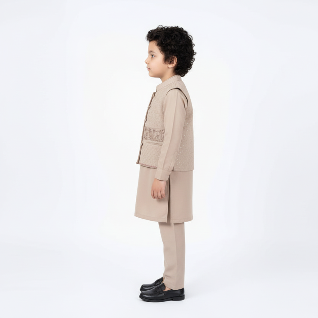 Boys 3-Piece Waistcoat Kurta Shalwar - Premium Traditional Outfit 1-4Y