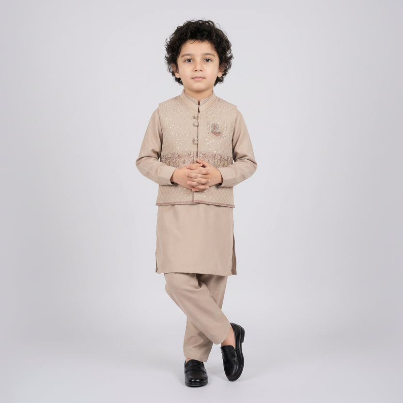 Boys 3-Piece Waistcoat Kurta Shalwar - Premium Traditional Outfit 1-4Y