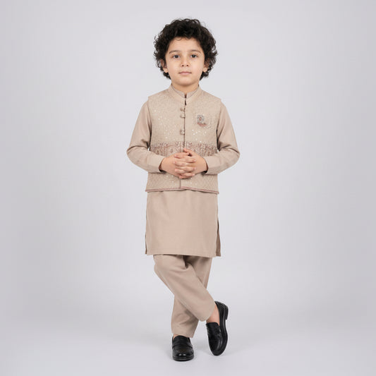 Boys 3-Piece Waistcoat Kurta Shalwar - Premium Traditional Outfit 1-4Y