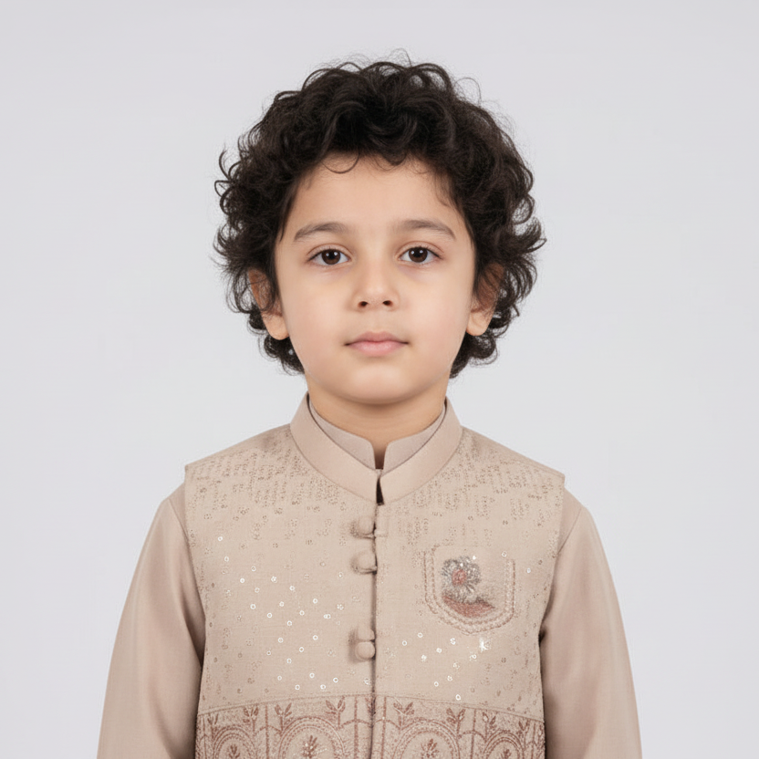 Boys 3-Piece Waistcoat Kurta Shalwar - Premium Traditional Outfit 1-4Y