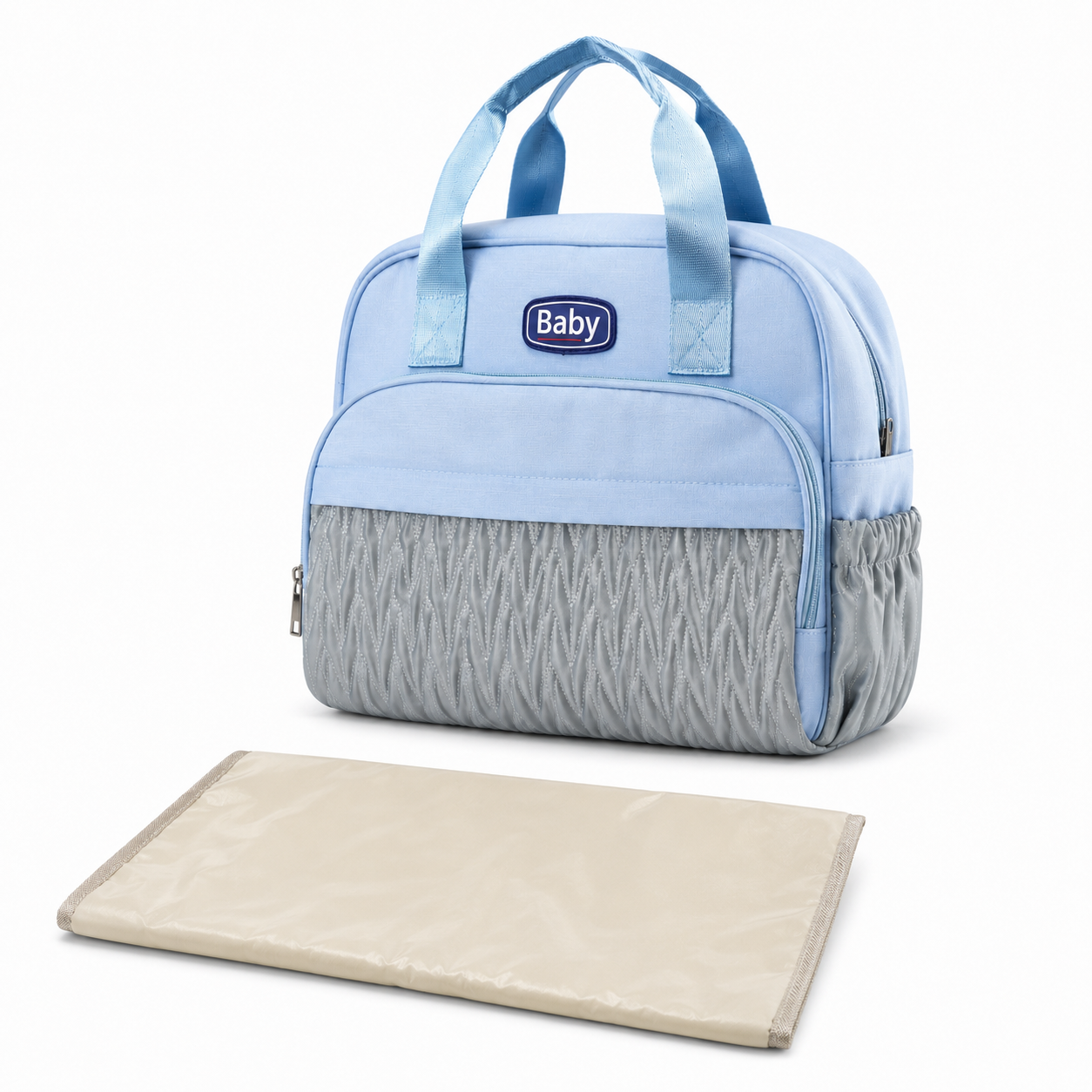 Baby Diaper Bag – Multi-Compartment Handbag Style | Light Blue & Pink