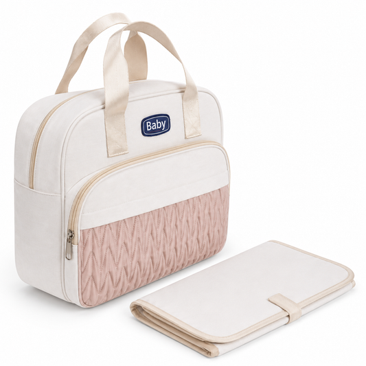 Baby Diaper Bag – Multi-Compartment Handbag Style | Light Blue & Pink