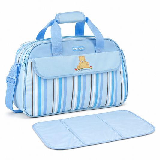 D-Shape Baby Diaper Bag – Multi-Compartment with Changing Mat | Light Blue & Purple