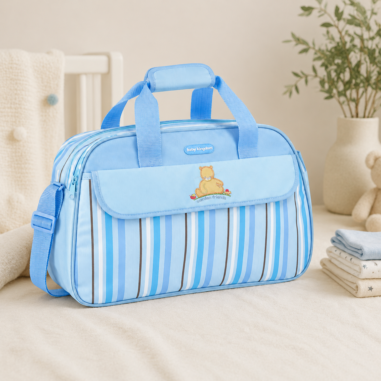D-Shape Baby Diaper Bag – Multi-Compartment with Changing Mat | Light Blue & Purple