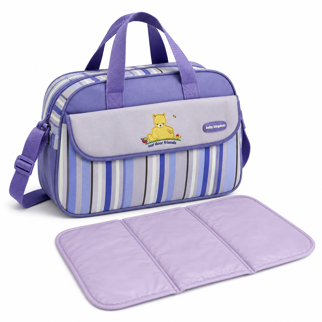 D-Shape Baby Diaper Bag – Multi-Compartment with Changing Mat | Light Blue & Purple