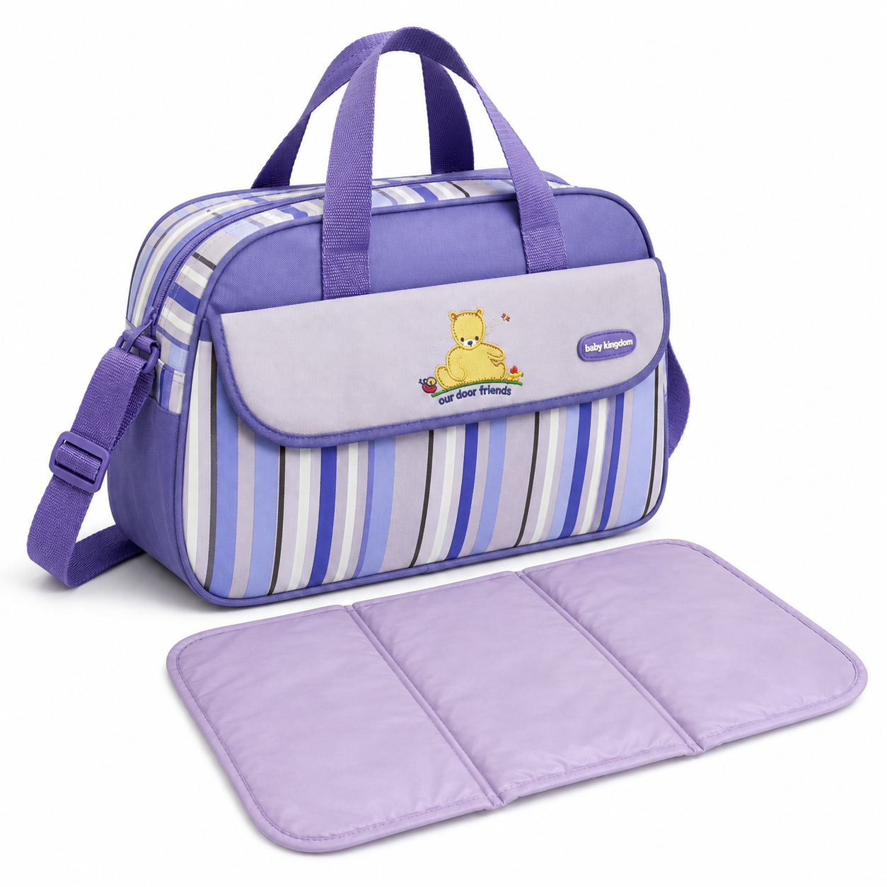 D-Shape Baby Diaper Bag – Multi-Compartment with Changing Mat | Light Blue & Purple