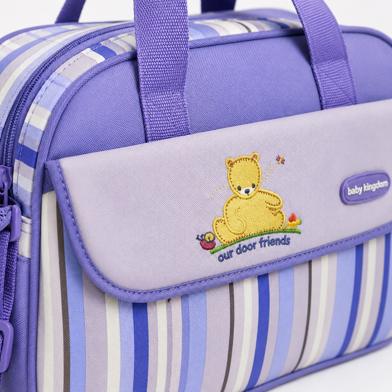 D-Shape Baby Diaper Bag – Multi-Compartment with Changing Mat | Light Blue & Purple