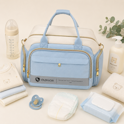 Baby Diaper Bag Handbag Style - Stylish Mummy Bag in Pink & Light Blue
