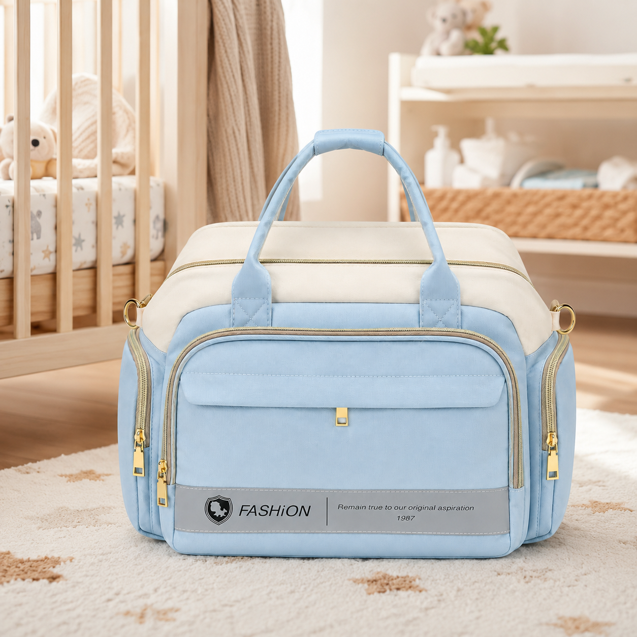 Baby Diaper Bag Handbag Style - Stylish Mummy Bag in Pink & Light Blue