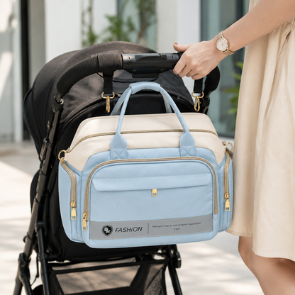 Baby Diaper Bag Handbag Style - Stylish Mummy Bag in Pink & Light Blue