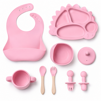Baby 8-Piece Pink Silicone Tableware Set – BPA-Free Feeding Set for Weaning & Solids
