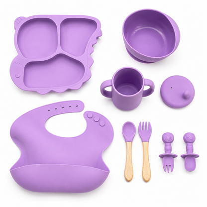 Baby 8-Piece Purple Silicone Tableware Set – BPA-Free Feeding Set for Weaning & Solids