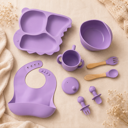 Baby 8-Piece Purple Silicone Tableware Set – BPA-Free Feeding Set for Weaning & Solids