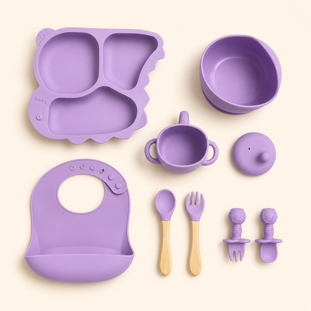 Baby 8-Piece Purple Silicone Tableware Set – BPA-Free Feeding Set for Weaning & Solids