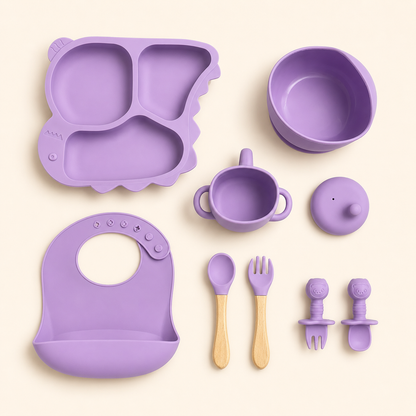 Baby 8-Piece Purple Silicone Tableware Set – BPA-Free Feeding Set for Weaning & Solids