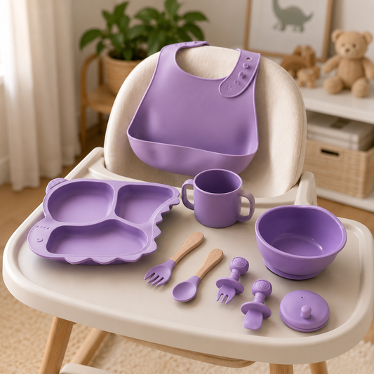 Baby 8-Piece Purple Silicone Tableware Set – BPA-Free Feeding Set for Weaning & Solids