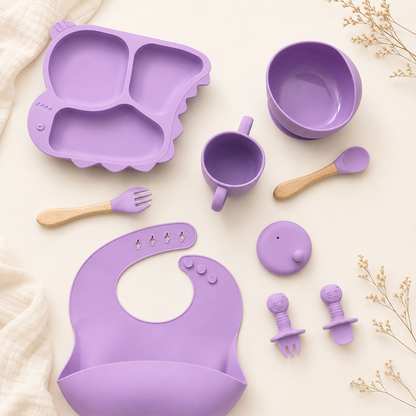 Baby 8-Piece Purple Silicone Tableware Set – BPA-Free Feeding Set for Weaning & Solids