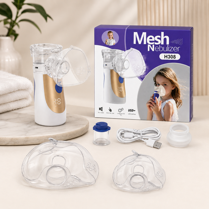 Portable Mesh Nebulizer H308 – Rechargeable USB Breathing Machine for Kids & Adults