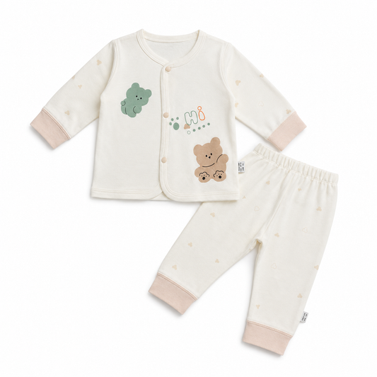 Baby 2-Piece Soft Cotton Bear Design Set – Top & Bottom for Newborns 0–6 Months